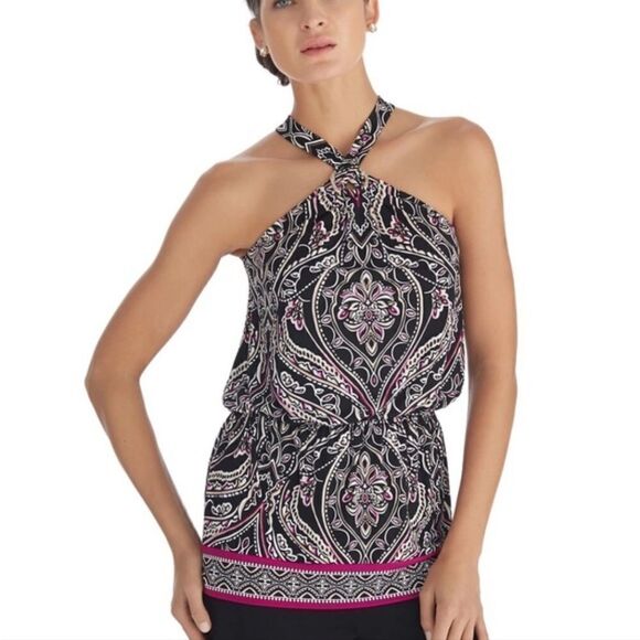 WHBM Printed Halter Blouson Tunic Peplum Top XS - Picture 1 of 6